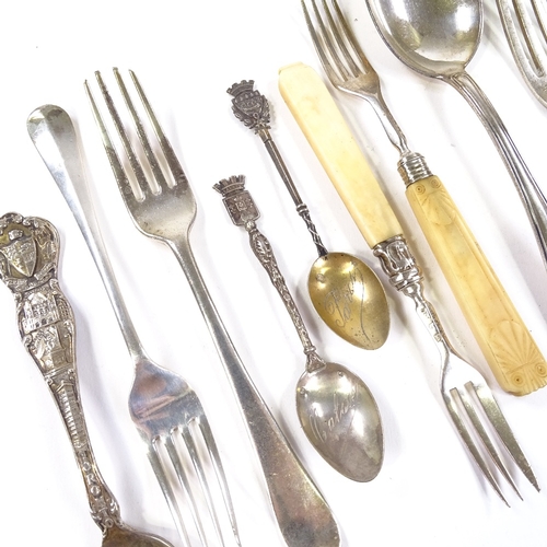 705 - Various silver flatware, including Georgian forks, Toronto souvenir spoon etc, 7.6oz weighable