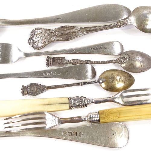 705 - Various silver flatware, including Georgian forks, Toronto souvenir spoon etc, 7.6oz weighable