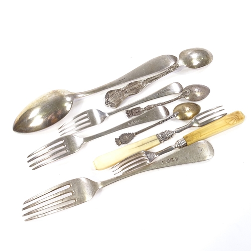 705 - Various silver flatware, including Georgian forks, Toronto souvenir spoon etc, 7.6oz weighable