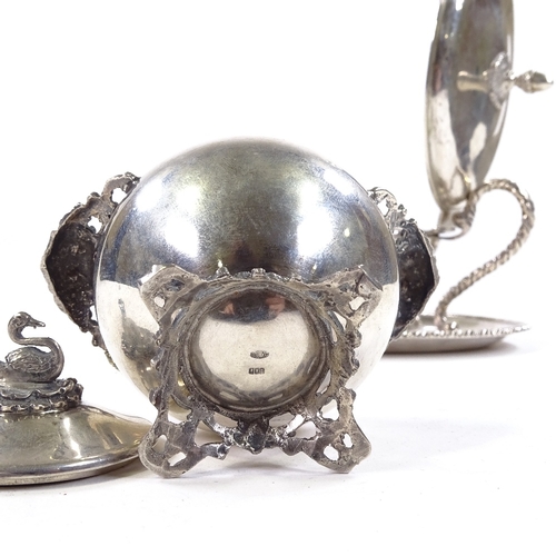 708 - An Italian silver cut-glass and silver-mounted preserve pot and dish, acorn finial with lion paw fee... 