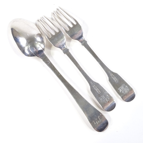 710 - Various silver flatware, comprising pair of William IV Irish silver Fiddle pattern forks, by Philip ... 