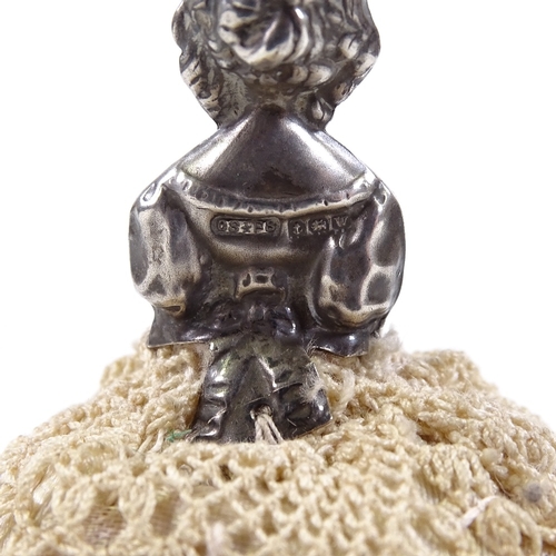 714 - A novelty silver-mounted crinoline lady pin cushion, by Saunders & Shepherd, hallmarks Birmingham 19... 