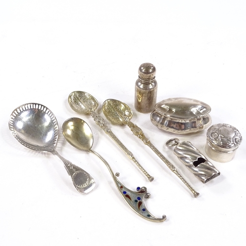 718 - Group of various silver, including Britannia Standard caddy spoon, by Levi & Salaman, hallmarks Birm... 