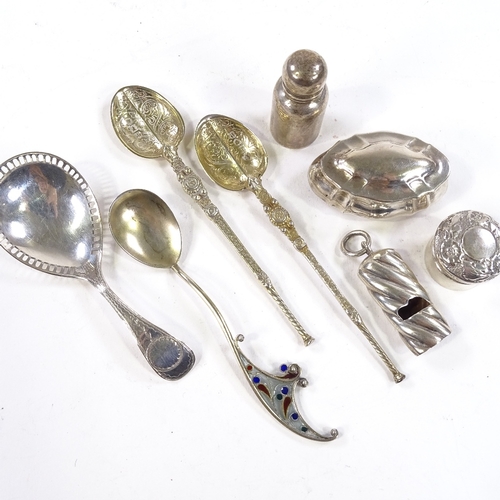 718 - Group of various silver, including Britannia Standard caddy spoon, by Levi & Salaman, hallmarks Birm... 