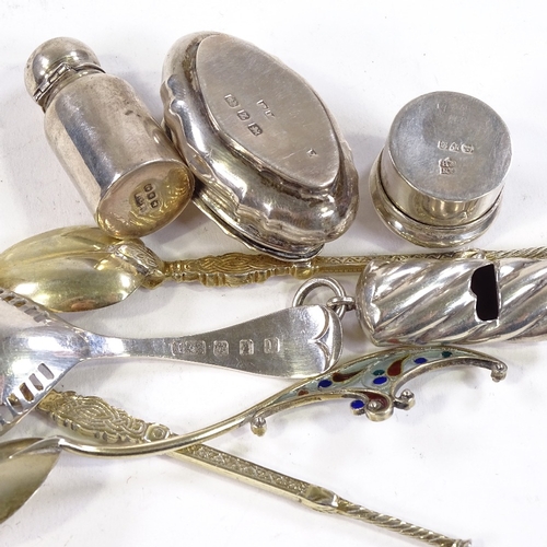 718 - Group of various silver, including Britannia Standard caddy spoon, by Levi & Salaman, hallmarks Birm... 