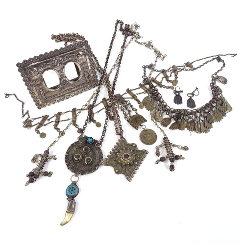 720 - Various Eastern white metal, including miniature double photo frame, necklaces, etc., frame height 8... 