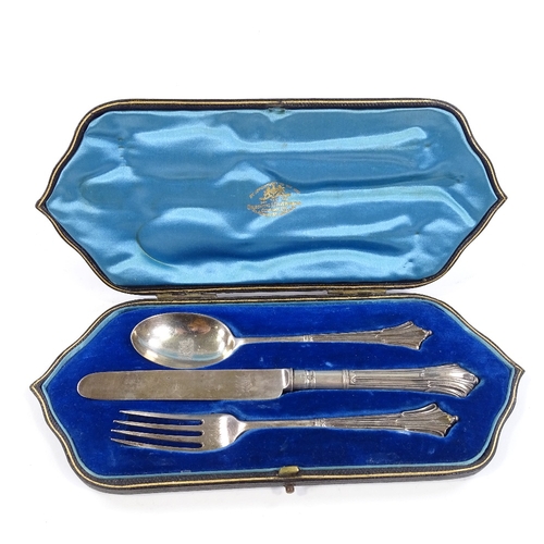 725 - An Edwardian 3-piece silver Albany pattern cutlery set, by Goldsmiths & Silversmiths Co Ltd, hallmar... 