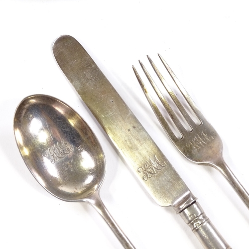 725 - An Edwardian 3-piece silver Albany pattern cutlery set, by Goldsmiths & Silversmiths Co Ltd, hallmar... 