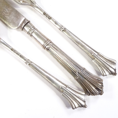 725 - An Edwardian 3-piece silver Albany pattern cutlery set, by Goldsmiths & Silversmiths Co Ltd, hallmar... 