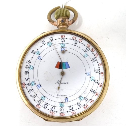 443 - A rare French gold plated Mensor Double-Dial patent Tachymeter/Chronograph Speed Indicator open-face... 