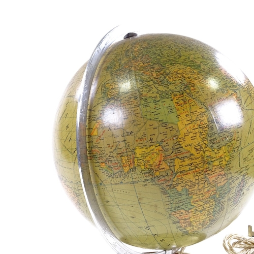 101 - JRO Globus Munich, illuminated terrestrial globe, 1961, with chrome-plate mount on turned wood and b... 