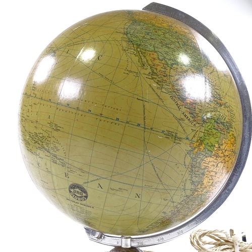 101 - JRO Globus Munich, illuminated terrestrial globe, 1961, with chrome-plate mount on turned wood and b... 