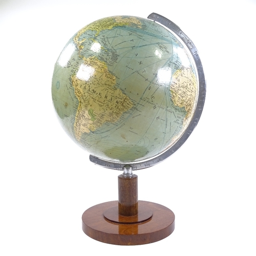 102 - A Dutch mid-20th century terrestrial globe, with aluminium mount and turned wood base, overall heigh... 