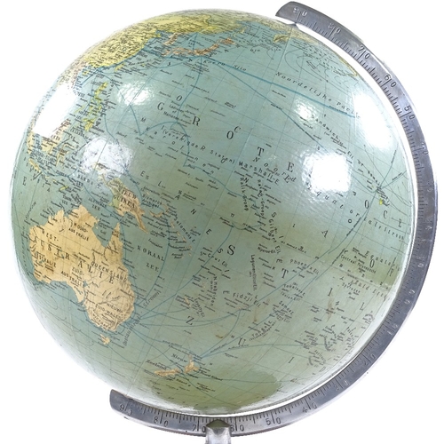 102 - A Dutch mid-20th century terrestrial globe, with aluminium mount and turned wood base, overall heigh... 