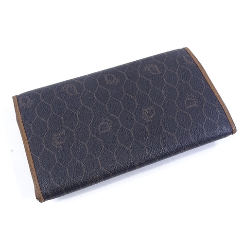 64 - CHRISTIAN DIOR - a Vintage Honeycomb Monogram purse / wallet, circa 1970s, coated black PVC and tan ... 