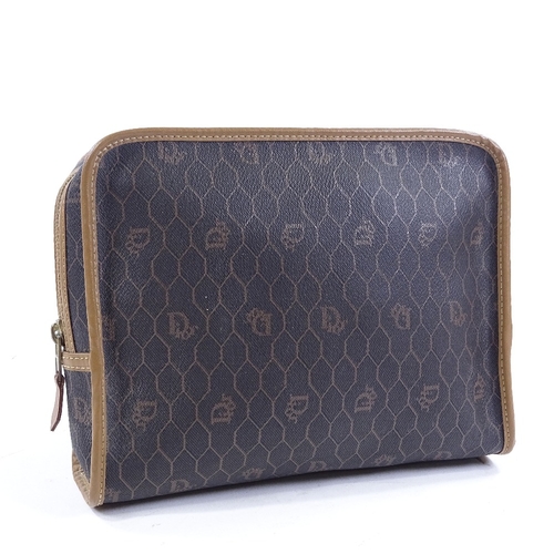 66 - CHRISTIAN DIOR - a Vintage Honeycomb Monogram makeup toiletry bag, circa 1970s, coated black PVC and... 