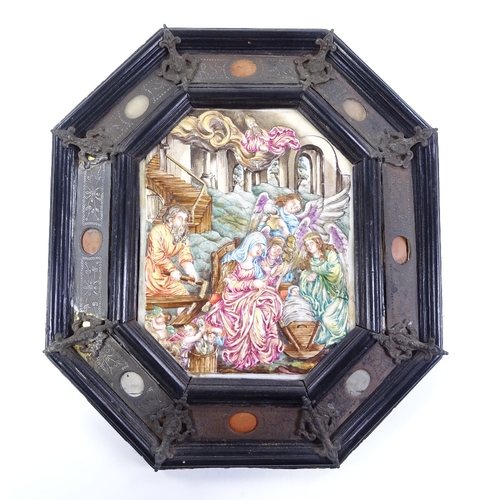 67 - A 19th century relief moulded Naples porcelain plaque, depicting The Adoration of the Magi, in origi... 