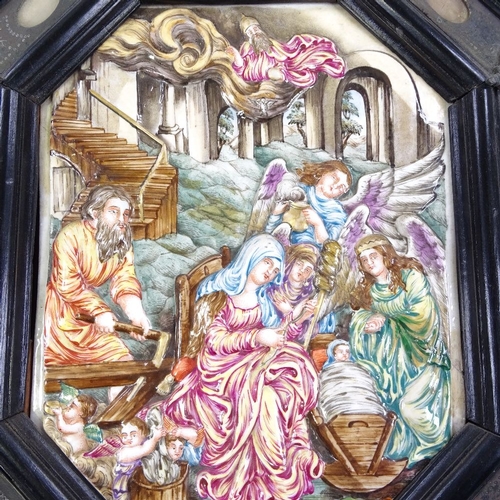 67 - A 19th century relief moulded Naples porcelain plaque, depicting The Adoration of the Magi, in origi... 