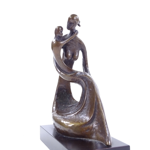 91 - Bernard Kim (born 1942), bronze modernist sculpture, Mother's Love, height including base 21cm