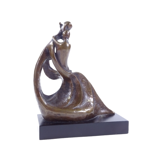 91 - Bernard Kim (born 1942), bronze modernist sculpture, Mother's Love, height including base 21cm