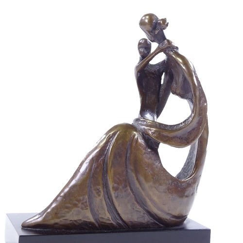 91 - Bernard Kim (born 1942), bronze modernist sculpture, Mother's Love, height including base 21cm