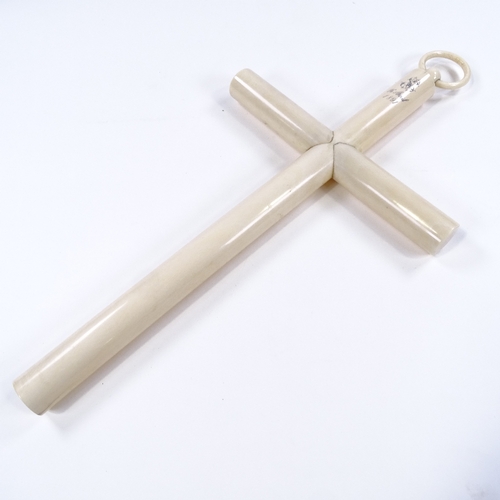 95 - A large late 19th century French hollow ivory cross, dated 1891, length excluding loop 45cm