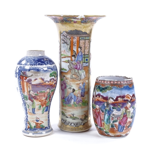 112 - 3 18th century Chinese porcelain vases, largest height 25cm, all A/F