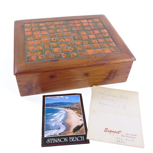 115 - Espenet Fine Woods San Francisco, a Tennessee red cedar wood box with Mexican tile inset lid, circa ... 