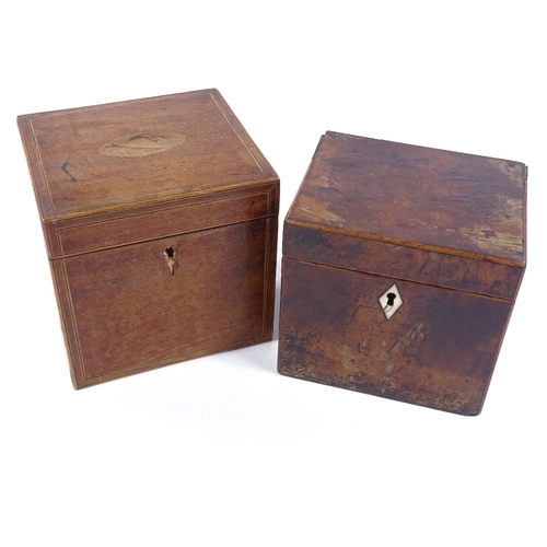 122 - 2 George III mahogany tea caddies, circa 1780, largest height 12cm