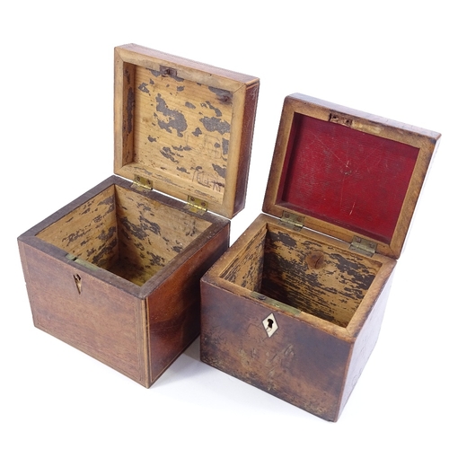 122 - 2 George III mahogany tea caddies, circa 1780, largest height 12cm