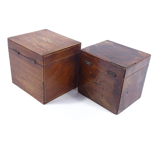 122 - 2 George III mahogany tea caddies, circa 1780, largest height 12cm