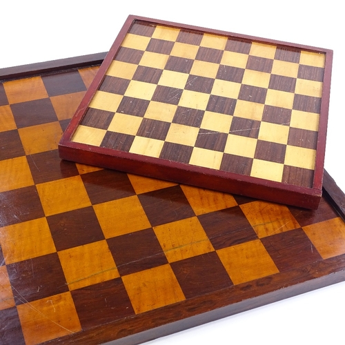 129 - A large 19th century rosewood and satinwood inlaid chess board, 61cm across, and a smaller chess gam... 