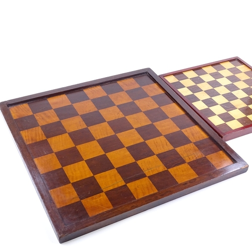 129 - A large 19th century rosewood and satinwood inlaid chess board, 61cm across, and a smaller chess gam... 