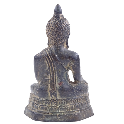 205 - An Oriental patinated bronze seated Buddha, height 13cm, provenance: local deceased estate