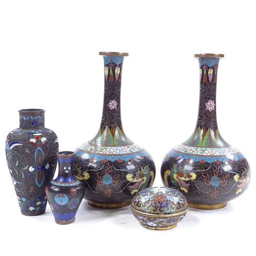 213 - 5 pieces of Oriental cloisonne enamel, vases height 19cm