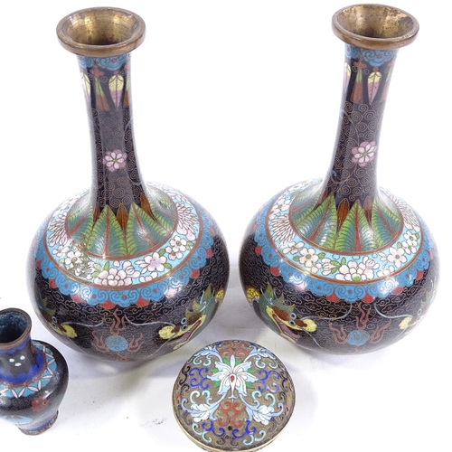 213 - 5 pieces of Oriental cloisonne enamel, vases height 19cm