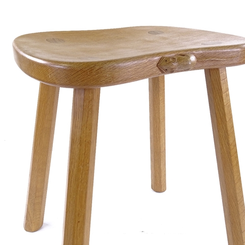 220 - Robert Mouseman Thompson, golden oak stool on tapered octagonal legs, seat dimensions 36cm x 30cm, h... 