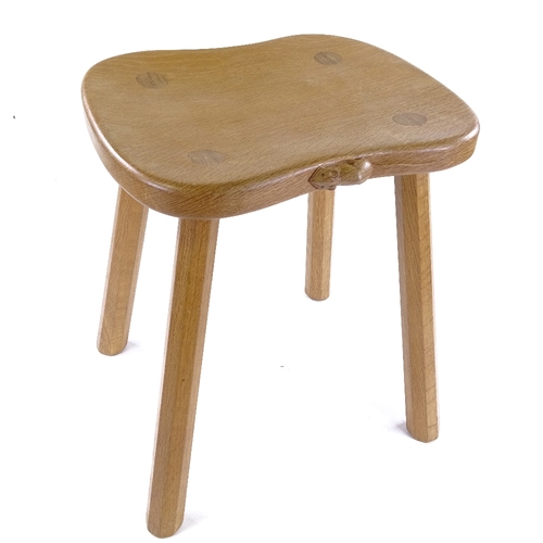 220 - Robert Mouseman Thompson, golden oak stool on tapered octagonal legs, seat dimensions 36cm x 30cm, h... 