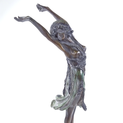 223 - A Coline, patinated bronze figure of a dancing girl, signed on the base, lacking original plinth, he... 