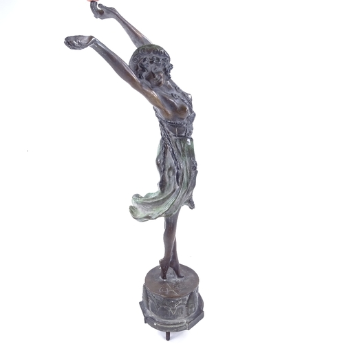 223 - A Coline, patinated bronze figure of a dancing girl, signed on the base, lacking original plinth, he... 