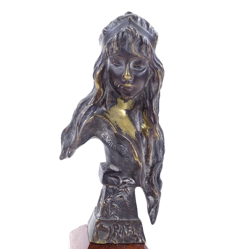 226 - E Villanis, patinated bronze bust of Carmela, on wood plinth, height 25cm