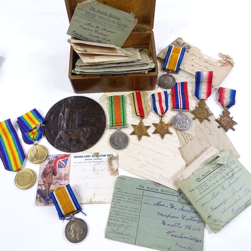 240 - 2 trios of First War Service medals for 2 brothers, each including the 1914 - 15 Mons Star, 1 group ... 