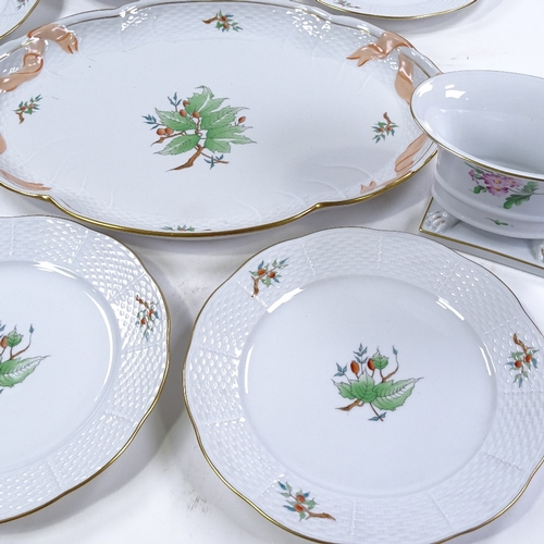 250 - A set of 6 Herend plates with rosehip designs and matching serving tray, and a Herend porcelain vase