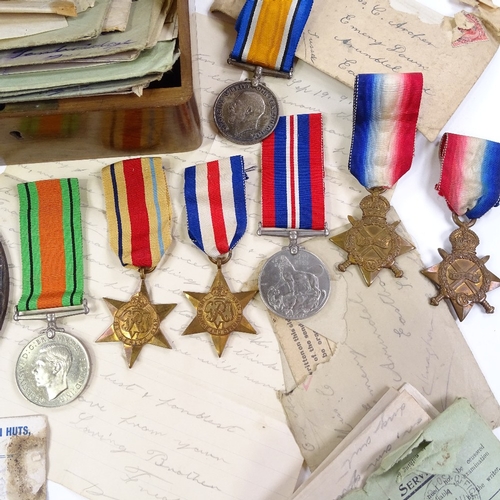 240 - 2 trios of First War Service medals for 2 brothers, each including the 1914 - 15 Mons Star, 1 group ... 