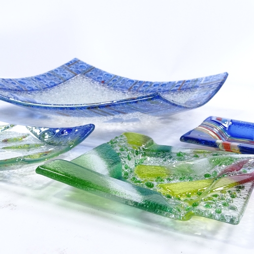 245 - A large Murano glass square bowl with butterfly designs, 31cm across, and 3 smaller similar dishes (... 