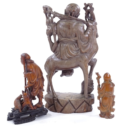 257 - 3 Chinese wood carvings, circa 1900, largest height 35cm