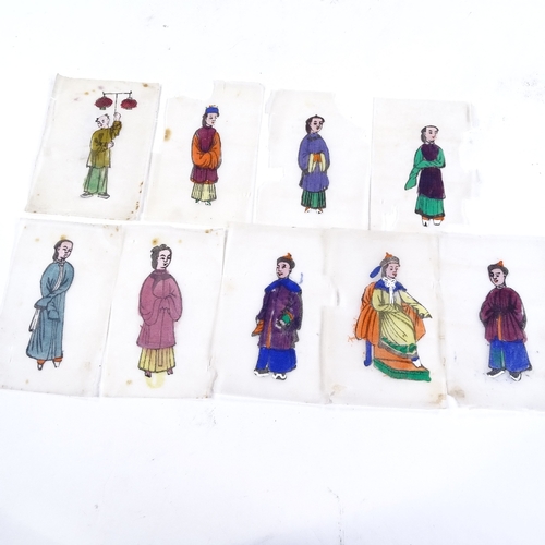 278 - A group of 9 miniature Chinese watercolours on rice paper, 11cm x 7cm