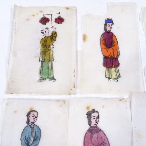 278 - A group of 9 miniature Chinese watercolours on rice paper, 11cm x 7cm