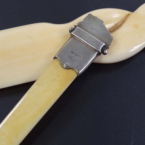 281 - A silver enamel and ivory paper knife, depicting a Humber motorcar, hallmarks Birmingham 1910, lengt... 