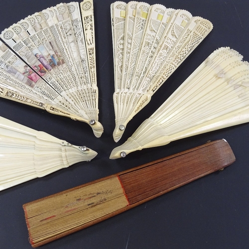 284 - A group of Antique fans, including 4 Brise bone and ivory fans, and some spares